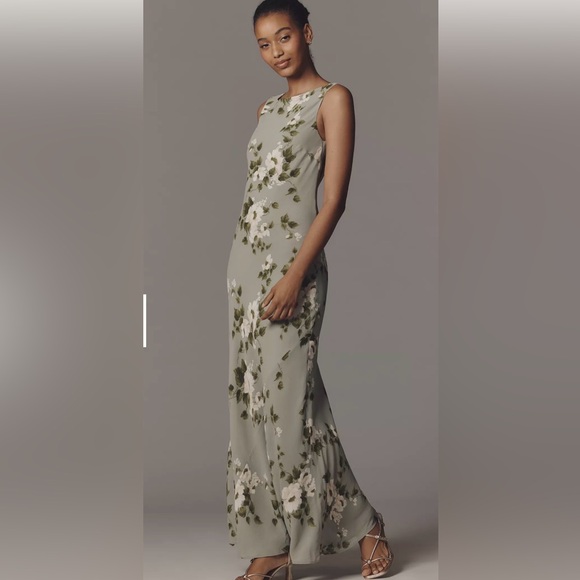 Reformation Sage Green Maxi Dress with Pink Floral Print - Picture 4 of 4